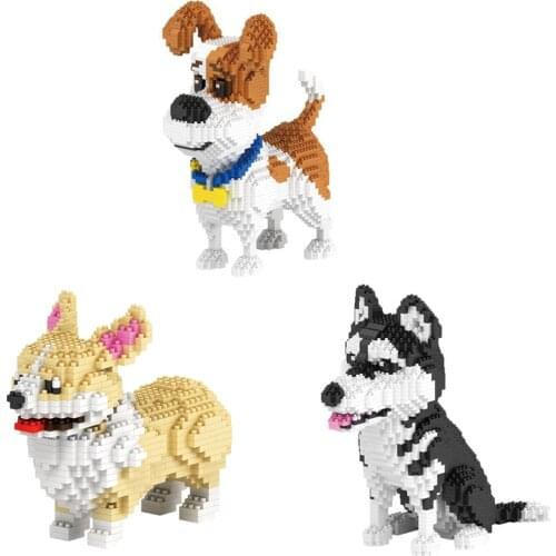 HC 9082 Mini Building Blocks Max Pet Secret Life Husky Jack Russell Terrier CorgiDog 3D Animal Diamond Bricks Toys For Children