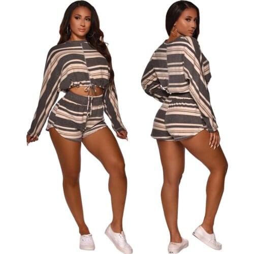Fashion Suit Womens Casual Long-sleeved Sweater Two-piece Fresh and Sweet Casual Clothing Striped Set