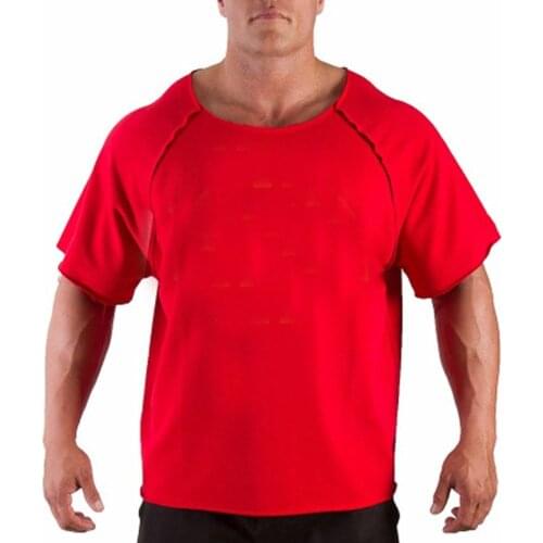 Mens Cotton Casual T Shirts Fitness Men Bodybuilding Shirt Batwing Sleeve Rag Shirt Gym Wear Muscle Running T-shirt Round Neck