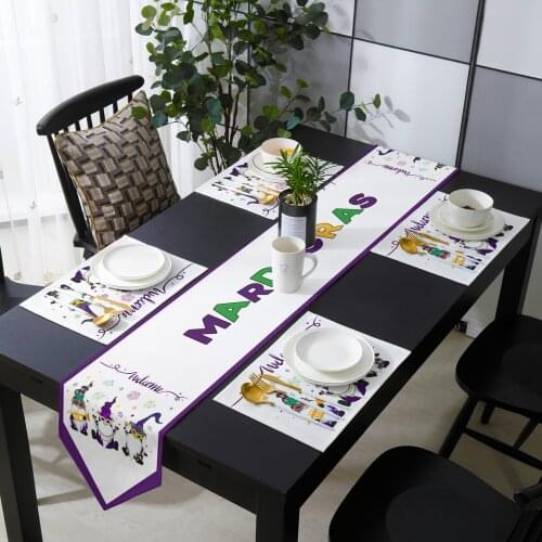 Carnival Gnome Mask Table Runner Set Cotton Linen Table Runners Tablecloth Dining Table Mat Home Wedding Table Decoration