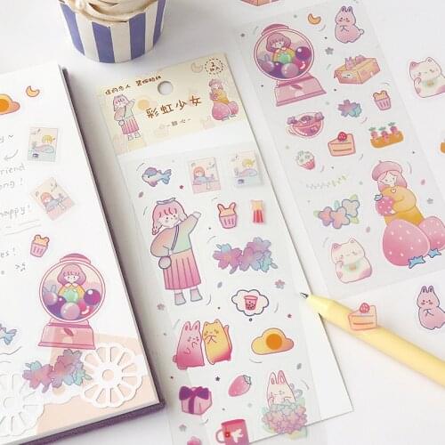2 Sheets Cute Rainbow Girl Series Decor Stickers Scrapbooking Stick Label Diary Album Stickers Kawaii Korean Stationery Gift