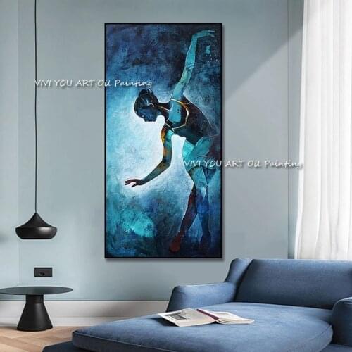 The Sales Blue Girl Water Secret Wall Art Ballet Handpainted Cuadro Modern Abstract Painting Wall Pictures for Living Room