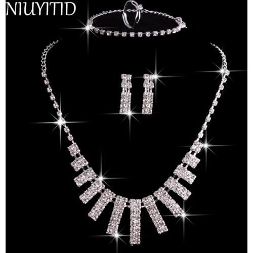 NIUYITID Bridal Jewelry Four Pieces Sets Of Wedding Crystal Rhinestone Jewelry For Women Female Party Jewellery