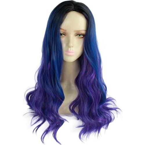 Women Descendants 3 Mal Cosplay Wig Adult Cosplay Wig Blue Mix Purple Long Curly Synthetic Cosplay Wigs For Halloween Costume
