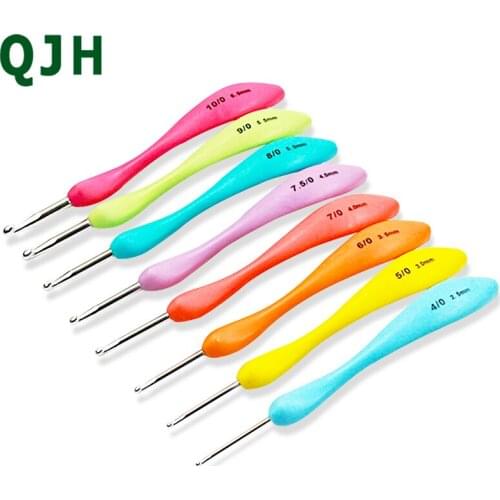 QJH 8pcs/set Mixed Metal Hook Crochet Template Kit TPR Aluminum Knitting Needles for Loom Tool Band DIY Crafts