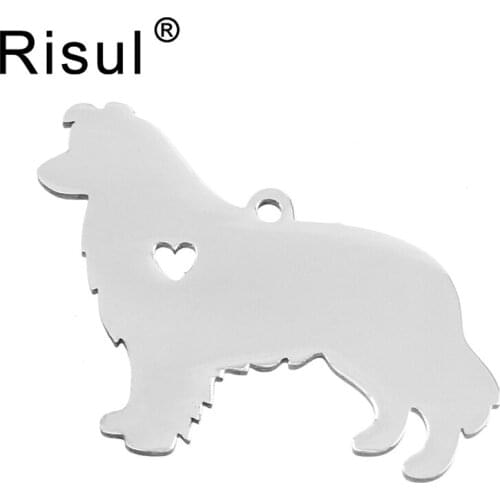 Risul I love my Dog Shetland sheepdog dog Stainless steel Pendant heart puppy pet ID blank dog tag for print Mirror polish 10pcs