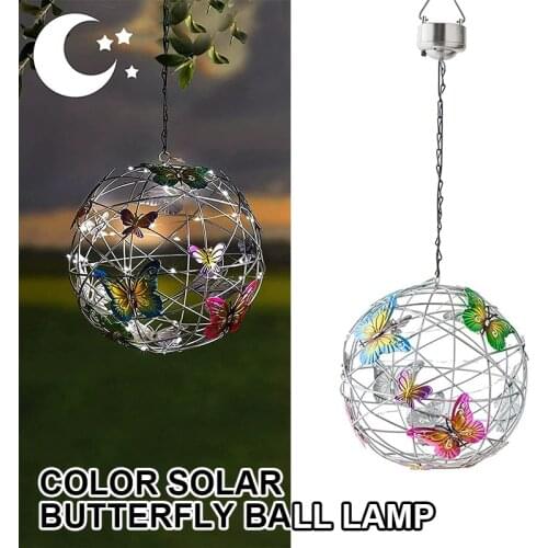 Solar Lighted Hanging Mesh Orb with Colorful Butterfly Roaming Light Solar Garden Hanging Ball Outdoor Yard Ornament CLH@8