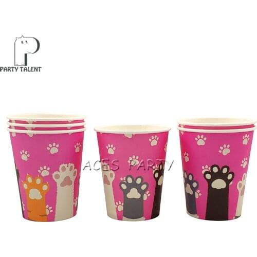 Party supplies 8PCS Pet Cat Paw Kitty theme party decoration disposable tableware one-off paper cups cup glass glasses