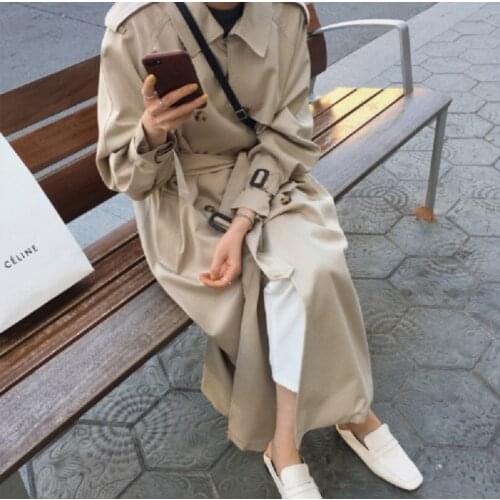 British Double Breasted Oversized Long Trench Coat Women Windbreaker Fashion Female Turn-down Collar Long Overcoats