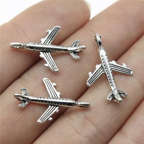 WYSIWYG 20pcs 23x15mm Pendant Aircraft Airplane Airbus Charm Pendants For Jewelry Making 2 Colors Aircraft Pendants