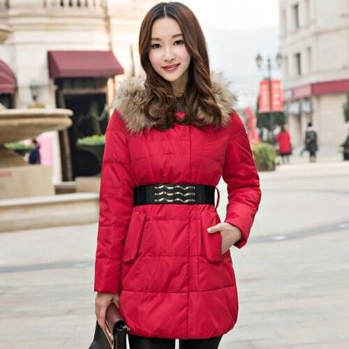 Womens Fur Collar White Duck Down Jacket Warm Winter Coat Hooded Women Parka Slim Ladies Coats Casaco De Inverno WXF390