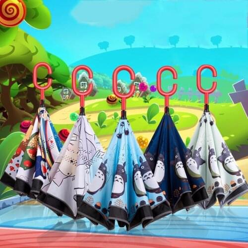 My Neighbor Totoro Reverse Umbrella Double Semi-automatic inverted parasol Cartoon Kids Umbrella Childrens clear Umbrella