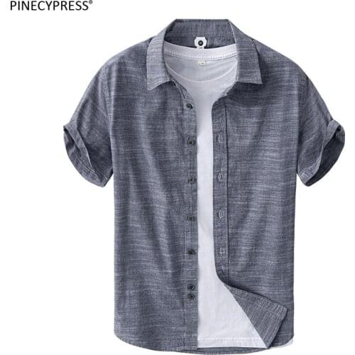 100% Cotton Anti-static Anti-pilling Soft Quality Man Summer Thin Plain Short Sleeve Male Fashion Men Casual Shirt