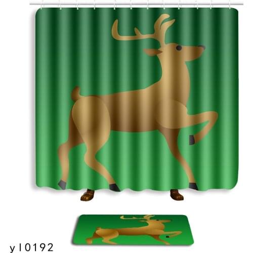 2Pcs/lot Waterproof Shower Curtain Christmas pattern Bathroom Decor Cortina De Bano Bath Curtain +Non-slip carpet Gift