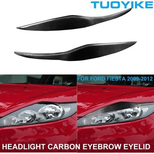 2PCS Car Styling Real Carbon Fiber Headlight Eyebrow Eyelids Trim Cover Sticker For FORD Ford Fiesta 2009-2012 Exterior Decal