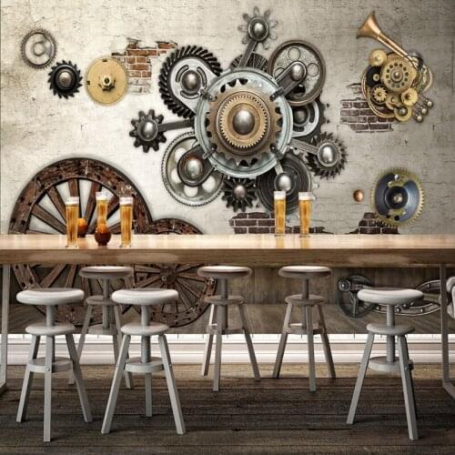 3D Wallpaper Retro Mechanical Gear Cafe Restaurant Bar KTV Background Wall Mural 3D Stereo Embossed Non-Woven Papel De Parede 3D