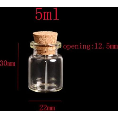 5ml (50pc/lot) cork stoppered vial, glass tube with wood cork, glass sample vial, 5cc wishes bottle,Mini clear glass corked jar