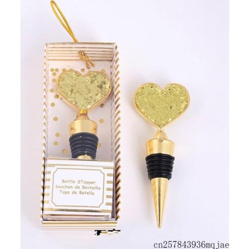 50pcs Heart Wine Bottle Stopper Golden Wine Stoppers Wedding Favor Giveaways for Guests Valentines Souvenirs for Boyfriend