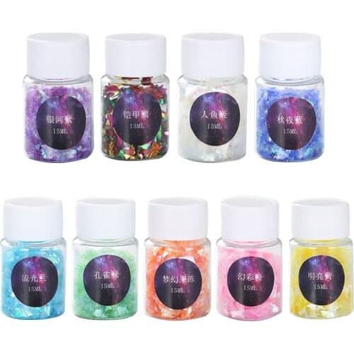 9pcs 15ml Colorful Shell Sugar Broken Pieces Flashing Debris Material UV Epoxy Resin Mold Making Jewelry Filling for DIY Jewelry