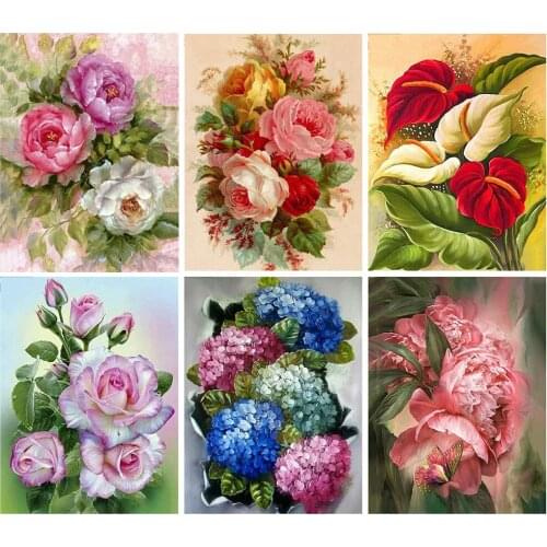 Canvas Size 5d Diamond Painting Flower Full Square/Round Diamond Embroidery Cross Stitch Peony Mosaic Needlework Home Decor Kits
