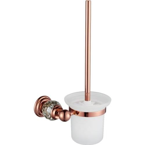 Free ship Brass & Crystal rose Gold Toilet Brush Holder,Golden Bathroom accessories