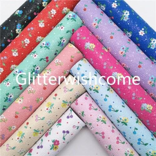 Glitterwishcome 21X29CM A4 Size Vinyl For Bows Flowers printed Synthetic Leather Fabric Faux Leather Sheets for Bows, GM785A