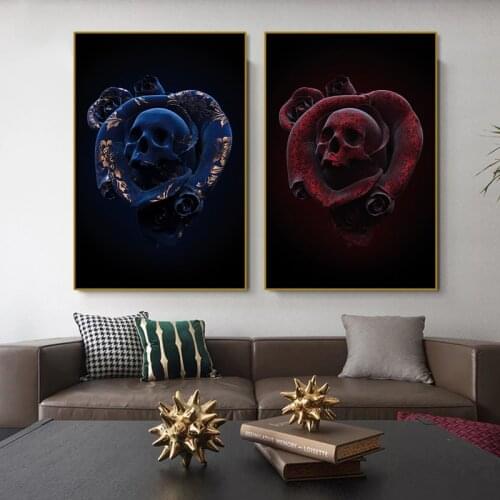Skull Head Rose Statue Canvas Paintings Wall Art Abstract Posters and Prints Pictures Interior Decoration Painting for Home