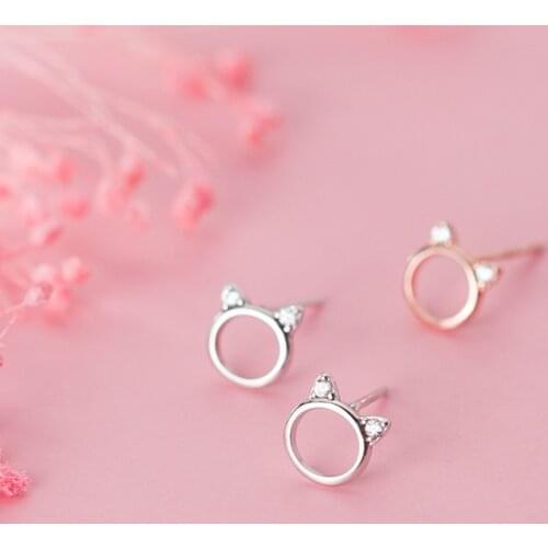 COLUSIWEI Authentic 925 Sterling Silver Cute Hollow Cat Stud Earrings for Women Dazzling Clear CZ Ear Studs Fashion Jewelry