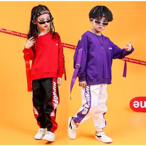 Children Hip Hop Street Dance Clothing for Boys Girls Korean Tide Jazz Dance Costumes Ribbon Dance Exercises Suit