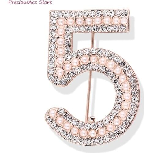 For Women Gold&New Brooches Letter 5 Full Crystal Rhinestone cc Brooch Pins Party Flower Number Brooches Jewelry