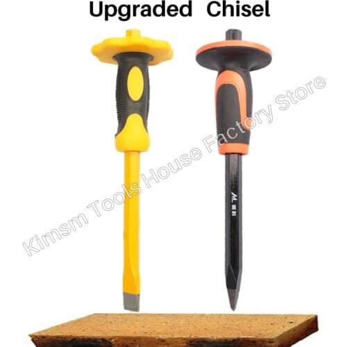 Brand New Upgraded Chisel With Hand Guard Protector For Masonry Carving Stone Wood Cement Sharp Flat And Pointed Steel Chisel