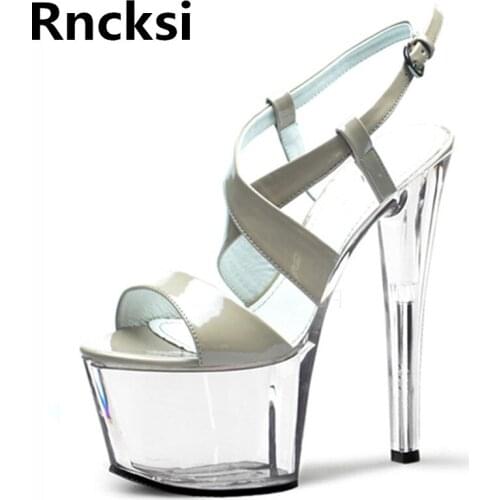 Rncksi Summer 17cm High Heels Sandals Women/Girl Sexy Waterproof Platform Sandals Peep Toe Pole Dance Party Dress Sandals