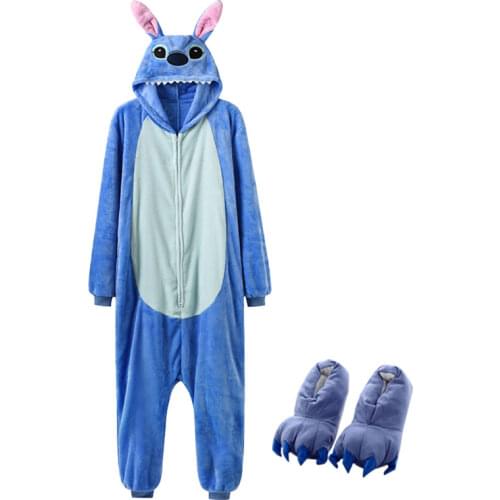 Cartoon Kigurumis With Slippers Women Girl Cute Onesie Zipper Sleepwear Pig Pajama Christmas Festival Animal Suit