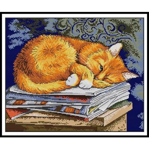 Joy Sunday Cross Stitch Sets Printed Fabric 14ct Cat Patterns Needlework DIY Handmade Cross Embroidery Sets 11ct Counted Canvas