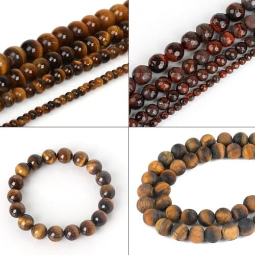 Natural Stone Brown Gold Tiger Eye Agates Round Smooth Matte Faceted Beads 15" Strand 4/6/8/10mm Pick Size For Jewelry Making