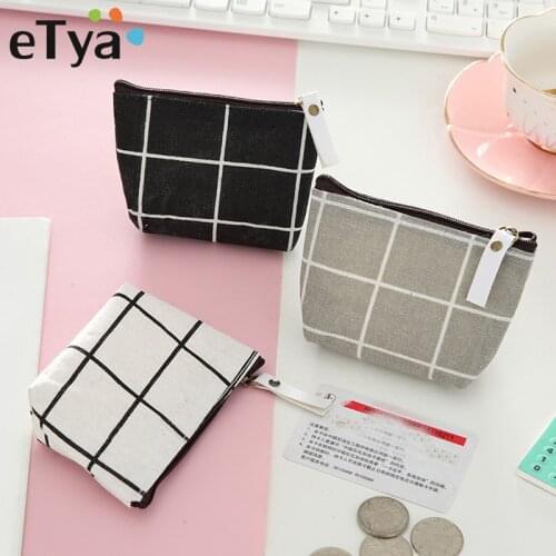 ETya New Women Kids Canvas Coin Purse Floral Plaid Zipper Pouch Small Wallet Children Female Key Card Holder Mini Money Bag Gift