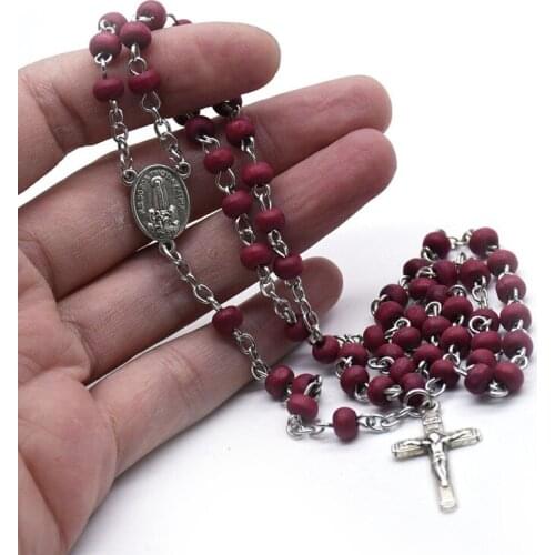 1 PC 4*5mm Rose Fragrance Bead Rosary Pendant Necklace Cross Our Lady Of Fatima Religious Gift Jewelry For Women Anniversary