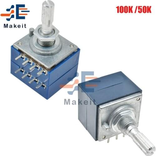50K 100K ALPS Audio Volume Control Potentiometer RH2702 A100K A50K 8 Pins Stereo Speaker Amplifier Volume Rotary Potentiometer