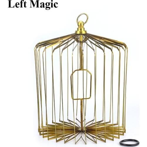 Gold Steel Appearing Bird Cage - Medium Size (Dove Appearing Cage) Magic Tricks Illusions Gimmick Prop Accessories