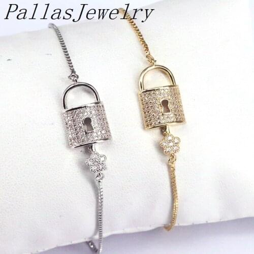 10Pcs Micro Clear Cubic Zirconia CZ Lock Slide Adjustable Bracelets for Women Men Jewelry