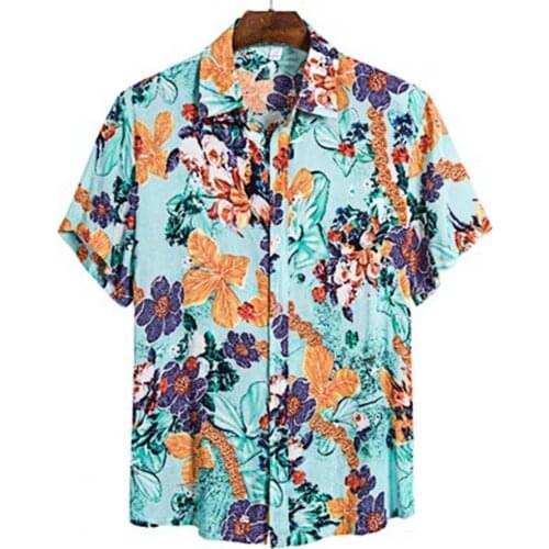 Summer Beach Shirt Men Floral Print Breathable Men Short Sleeve Turndown Collar Top Beach Shirts Male Clothing chemise homme