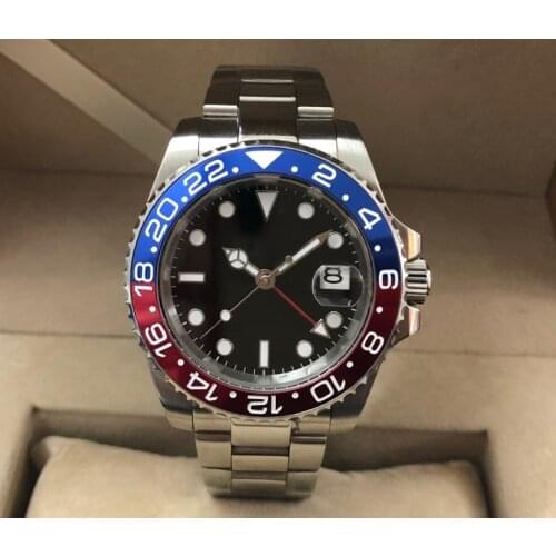 Sapphire crystal 40mm GEERVO black dial Asian Automatic Self-Wind movement One-way rotating bezel GMT luminous mens watch 137A