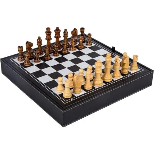 High quality chess solid wood chess large children adult beginners black and white competition special leather chessboard gift