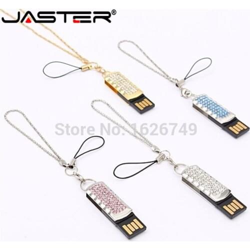 JASTER metal diamond Crystal USB flash drive pen drive 8GB 16GB 32GB 64GB Jewelry memory stick key chain special gifts lover