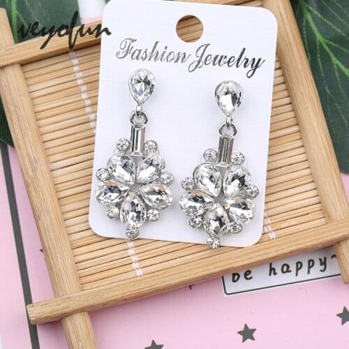 Veyofun Trendy Girl Flower Crystal Stud Earrings for Women Fashion Jewelry Gift Wholesale