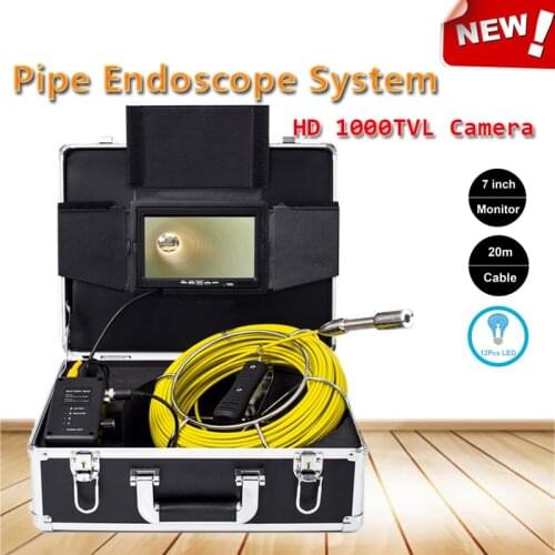 23mm Diameter Stainless Steel Waterproof Pipe Camera With 12pcs Adjustable White LEDS 20m High Quality 7inch Endoscope System