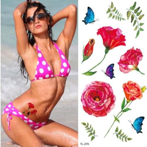 Waterproof temporary tattoo stickers on the body art temporary women tattoos lines rose fake tattoo stickers temporary tattoos