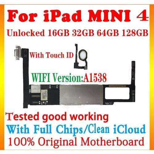 A1550 WIFI Cellular 3G SIM for ipad mini 4 motherboard with touch ID 100% Tested working logic board With Full Chips Free iCloud