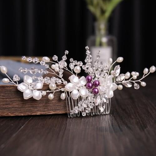 Silver Color Crystal Flower Pearl Hair Combs Women Hair Ornaments Bridal Tiara Hair Jewelry Wedding Hair Accessories Headpiece