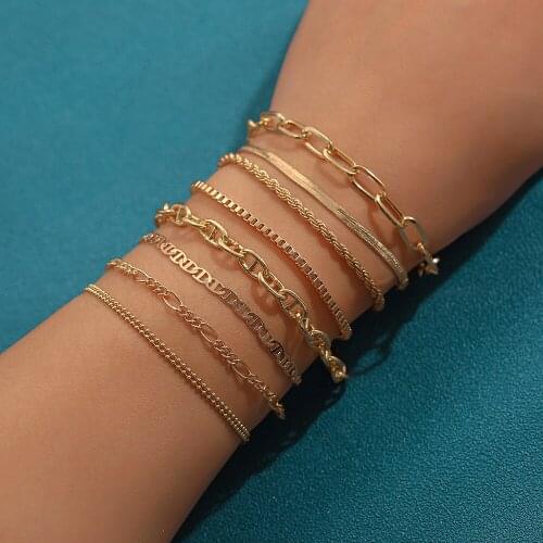 Gold Punk Twist Chains Bracelet For Women Fashion Vintage Snake Figaro Beaded Chain Statement Bracelets Female Party Jewelry